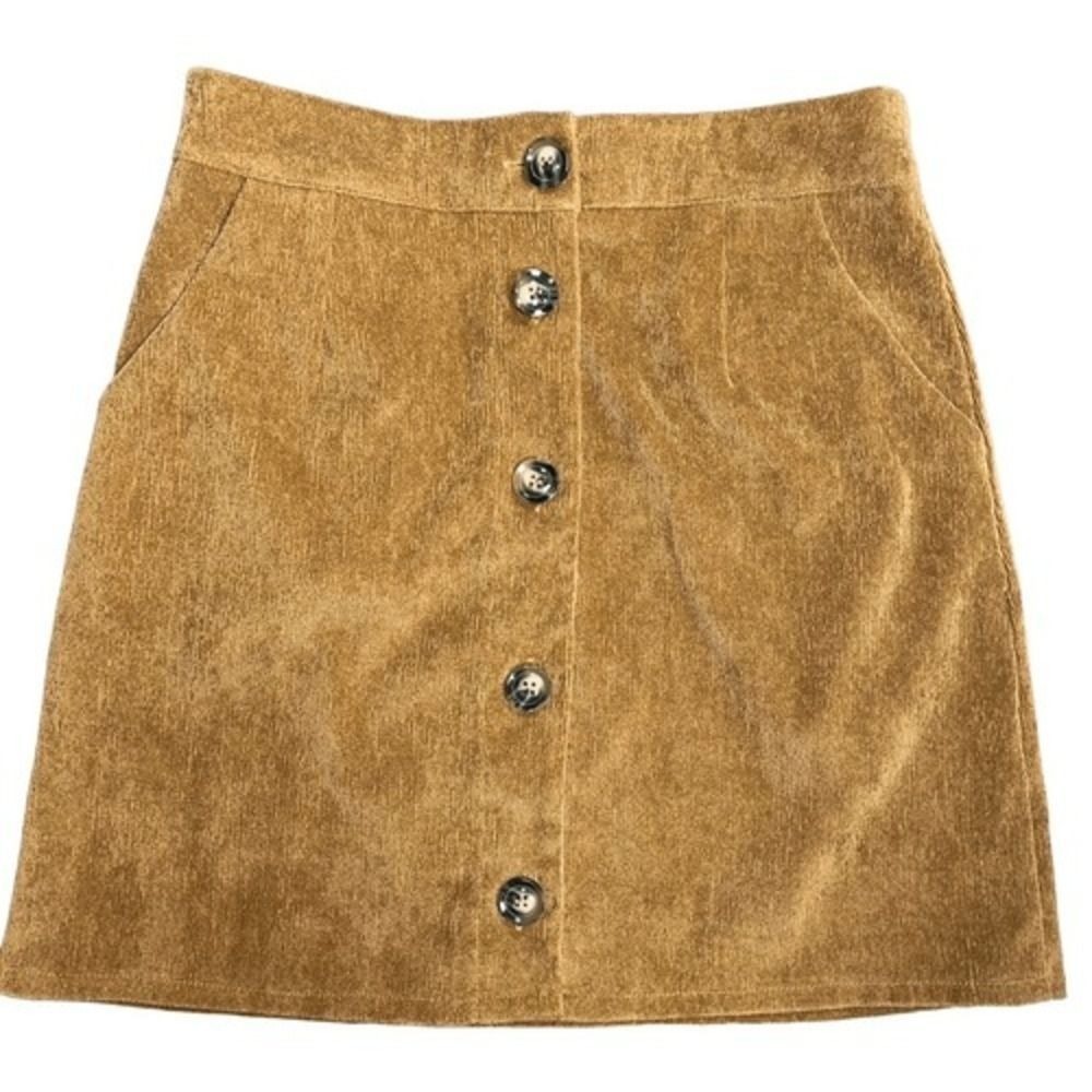Everly‎ Tan Brown Corduroy Button Front Mini Skirt Small High Waisted Pockets